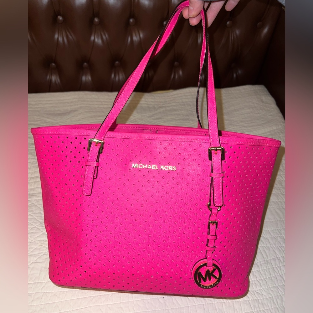 Michael Kors Hot Pink Perforated Tote - Picture 2 of 11
